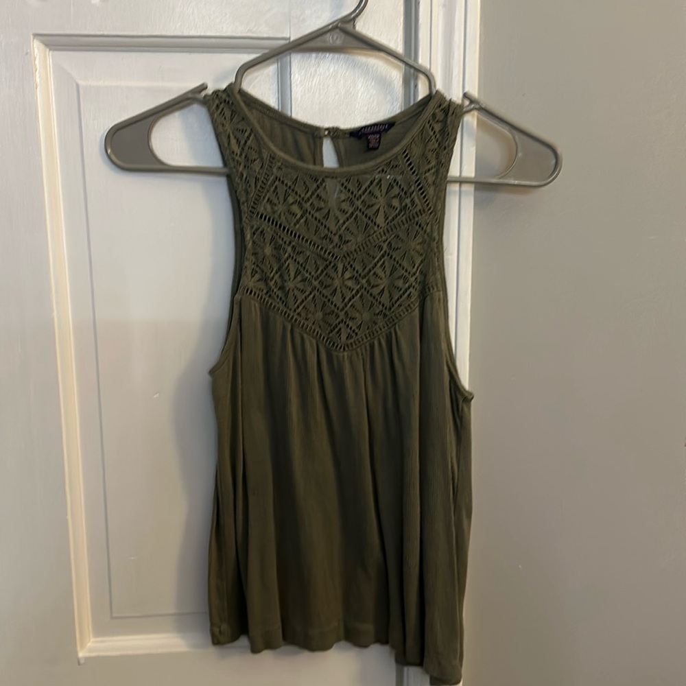 Aeropostale Army Green high neck crochet camisole XS
